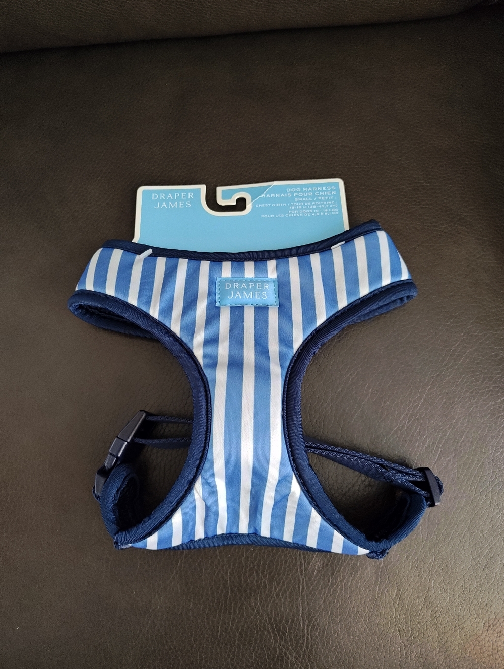 Draper James Navy & Light Blue Striped Dog Harness